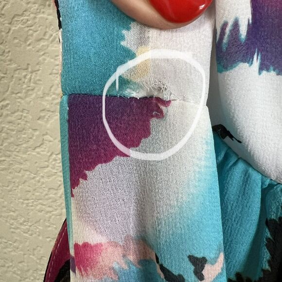 Yumi Kim Large Cleo Watercolor Maxi Dress 100% Silk Zebra Multicolor Medium u24 - Picture 5 of 8